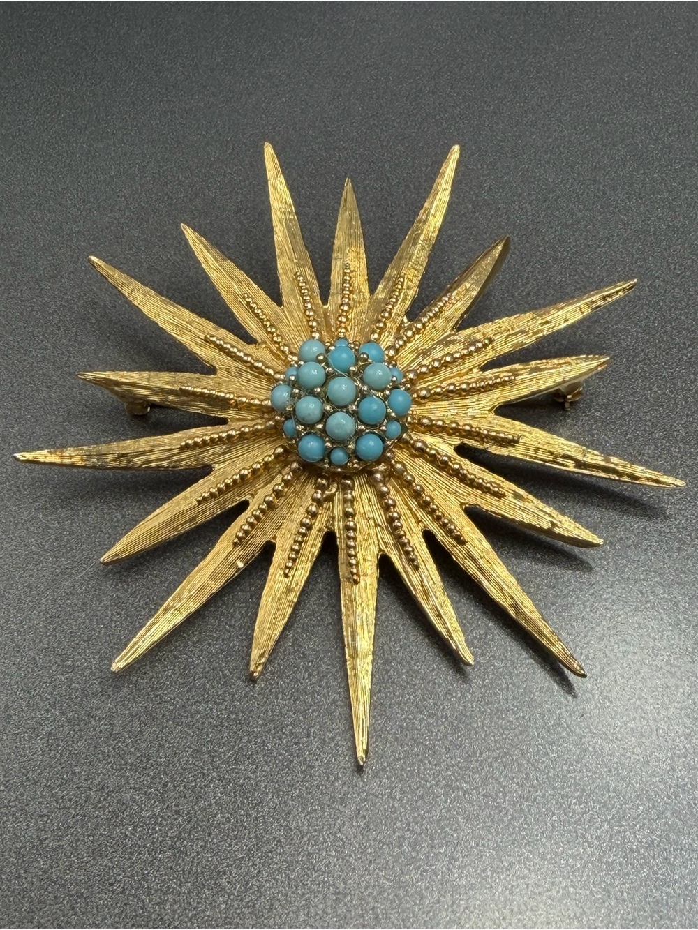Vintage Starburst Brooch with Turquoise Marcel Boucher #73 sb